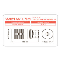 LED лампа AMS LONGLIFE W21W L10 T20/7440 CANBUS 2200K
